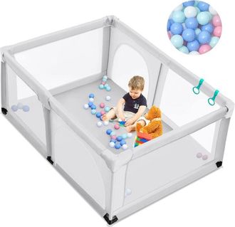 Costway Costway - Box per Bambini, Centro Attivit&agrave; Portatile e Sicuro per Bambini, Box Colorato con Cancello, Recinto Extra per Interno ed Esterno con Rete