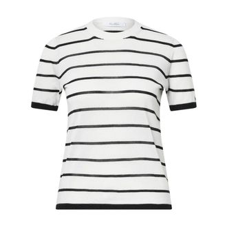 Max Mara T-Shirts, female, White, Size: XL Striped Cashmere-Silk T-Shirt