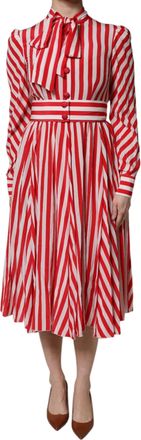 Dolce & Gabbana Womens White Red Stripes Long Sleeves Midi Dress And Silk