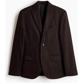 H&M Regular Fit Linen-blend Jacket in Dark Brown at Nordstrom, Size 38