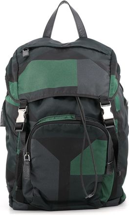Prada Black Green Nylon Leather Backpack (Pre-Owned)