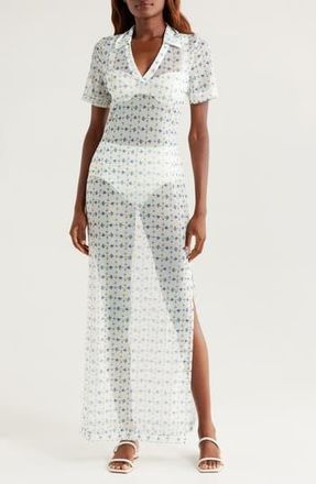 Hutch Sheer Mesh Cover-Up Shirtdress in White/blue Floral at Nordstrom Rack, Size Medium