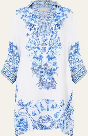 Camilla Ceramic Panoramic Wide Body Collared Kaftan Coverup