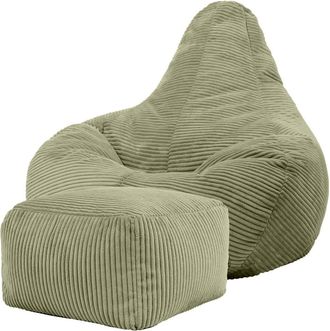 Icon Brand Puf reclinable con reposapiés en respaldo alto y pana verde salvia