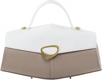 Arcadia Womens Calipso 2 Tone Leather Large Satchel In Avana/ Bianco