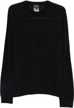 Giorgio Armani Ronde hals gebreid - Heren - Ronde hals truien - Blauw - M - Nylon - Truien & Vesten
