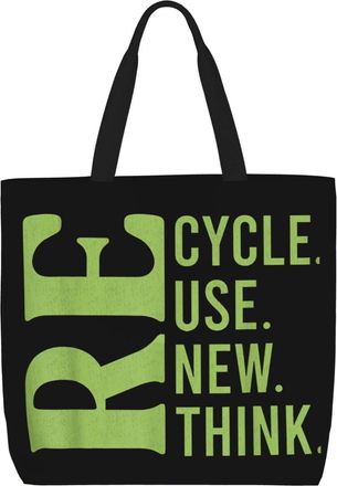 Generic Women Handbag Recycle Reuse Renew Rethink Ladies Shopping Shoulder Bag Casual Reusable Ladies Purse, For Christmas, Daily, Wedding, School, Birthday