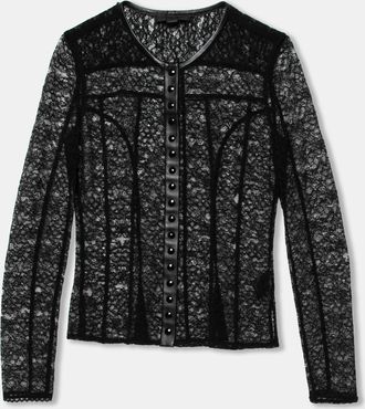 Alexander Wang Black Lace & Leather Trimmed Button Front Top