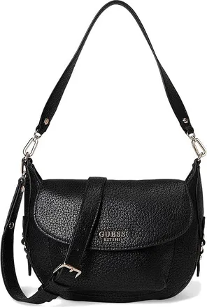 Guess Marsha Flap Shoulder Bag Shoulder Womens Handbags Black, Polyurethane