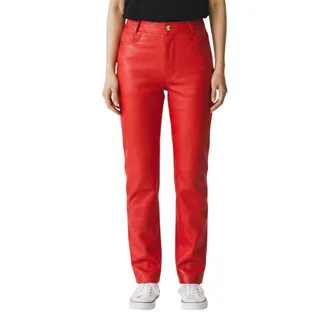 Infinity Leather Dames Red Lamb Leather 501 Biker Jeans - Sogndal