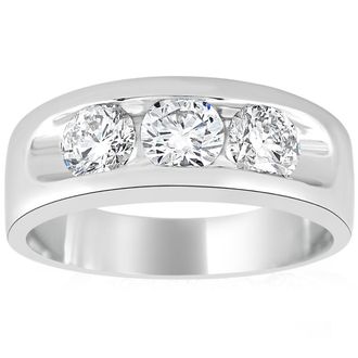 Pompeii3 2 1/4Ct Diamond Mens Three Stone Ring 10k White Gold Lab Grown