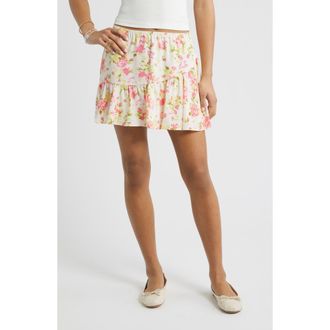 BP. Chiffon Miniskirt in Ivory-Pink S Savannah Garden at Nordstrom, Size Xx-Small