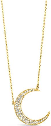 Sterling Forever Stationed CZ Crescent Pendant Necklace