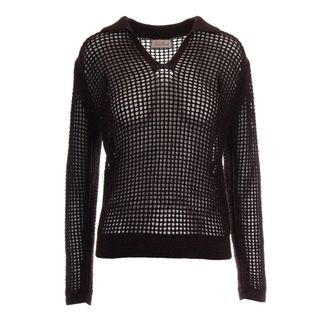 MC2 Saint Barth V-neck Knitwear, female, Black, Size: XS Nassi Mesh - Knit Pointelle Polo