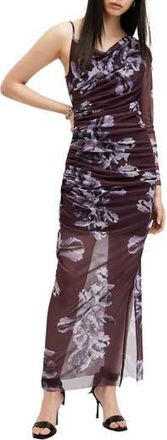 AllSaints Eris Pleated Single Long Sleeve Mesh Maxi Dress in Monica Oxblood Red at Nordstrom Rack, Size 10 Us / 14 Uk