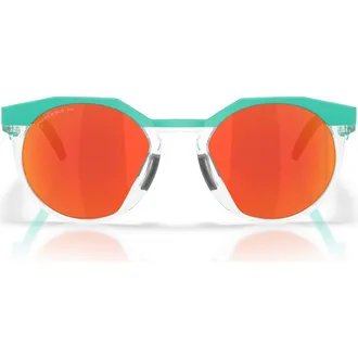 Oakley HSTN 52mm Polarized Round Sunglasses in Celeste /Prizm Ruby Polar at Nordstrom