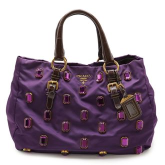 Prada Purple Tessuto Nylon Leather Handbag Shoulder Bag Tote Bag (Pre-Owned)