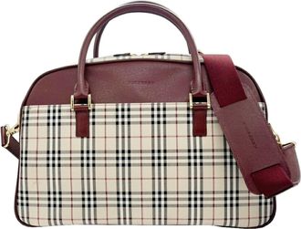 Burberry Beige Wine Canvas Leather Boston Bag (Pre-Owned)