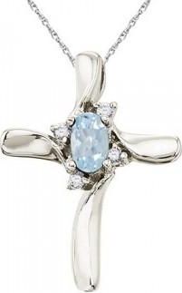 Allurez Aquamarine & Diamond Cross Necklace Pendant 14k White Gold (0.50ct)