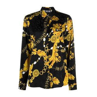 Versace Jeans Couture Shirts, female, Multicolor, XS, Flower Chain Black Gold Blouse