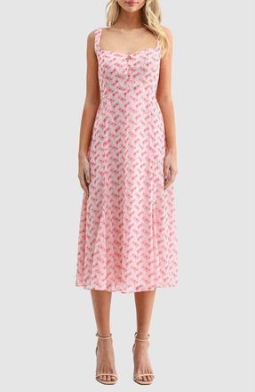 Lush Fit and Flare Midi Dress in Pink Floral at Nordstrom Rack, Size X-Large