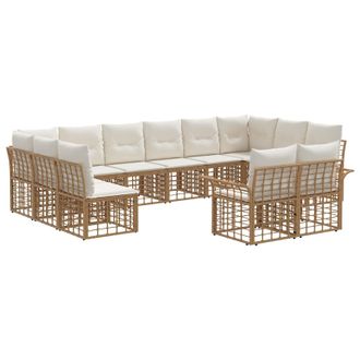 vidaXL Conjunto De Sof&aacute;s De Exterior 12 Pcs Natural Y Crema Poli&eacute;ster Vidaxl