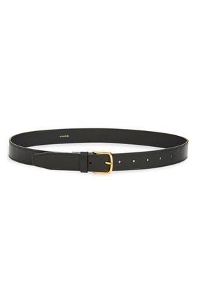 Vince Stitched Flat Leather Belt in Black /Antique Brass at Nordstrom Rack, Size X-Large