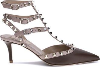 Valentino Garavani Womens Rockstud Pumps Studded Straps - Brown Leather - Size 36.5 EU/IT