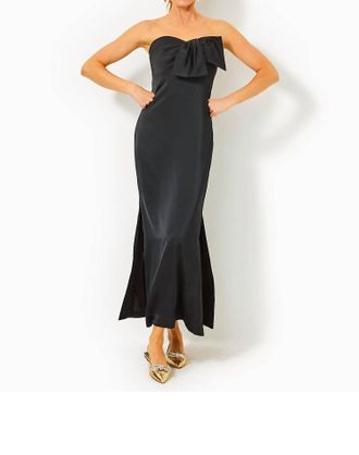 Lilly Pulitzer Carlynn Satin Maxi Bow Dress In Noir