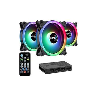 Aerocool Aerocool Duo 12 Pro Pack - 3 X Argb Fans 120mm, 1 X H66f Rgb Fan Hub, Remote Control, Double Rgb Led Ring And 18 Leds, Includes 6-pin Connector, Curve