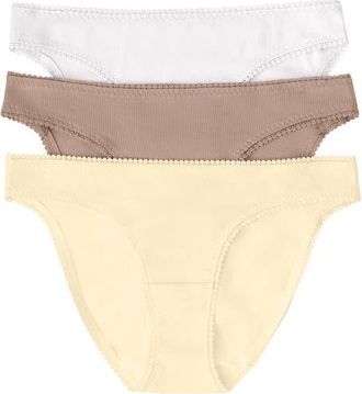 OnGossamer 3-Pack Cotton Hip Bikinis in Banana Cream/champagne/white at Nordstrom, Size Medium