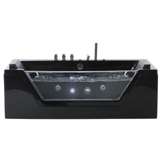 Beliani Beliani - Ba&ntilde;era De Hidromasaje Negro Plata Con Led De Acr&iacute;lico Sanitario Y Vidrio Individual 160 X 76 Cm Samana