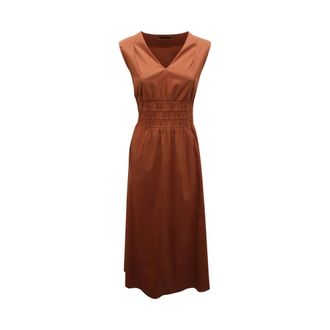 D.exterior 60612 Poplin V-hals Jurk - Dames - Casual kleedjes - Bruin - XS - Kleedjes