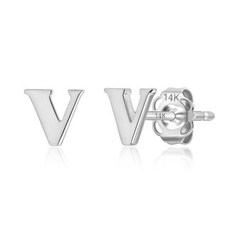 MAX + STONE 14k Yellow or White Gold Small Script Initial Letter Stud Earrings