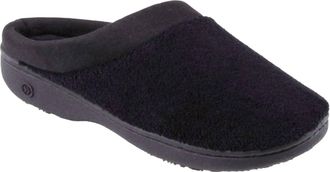 Isotoner Womens Microterry Pillowstep Satin Cuff Clog Slipper In Black
