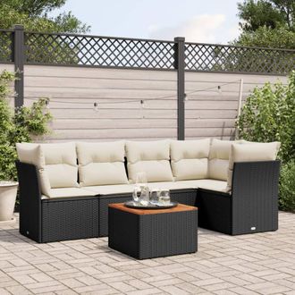 vidaXL Vidaxl - Set De Sof&aacute;s De Jard&iacute;n 6 Piezas Y Cojines Rat&aacute;n Sint&eacute;tico Negro