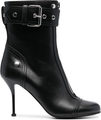 Alexander McQueen buckle-detail 90mm leather boots - women - Calf Leather/Rubber/Calf Leather/Calf Leather - 38.5 - Black