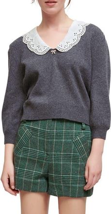 Maje Lace Collar Sweater in Grey at Nordstrom, Size 1