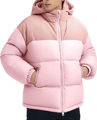 Generic Mens Bomber Jacket with Hood Full Zip UP Hooded Jacket Soft Warm Mountain Hiking Ski Jacket Windproof Down Coat, Pink, M