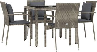 vidaXL Vidaxl - Set Comedor De Jard&iacute;n 5 Piezas Con Cojines Rat&aacute;n Sint&eacute;tico Gris