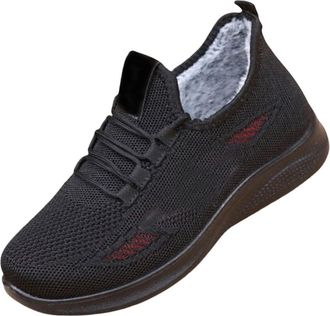 Generic Womens Fleece Lined Winter Trainers, Warm Knitted Upper Sneakers with Plush Faux Fur Interior, Lightweight Anti Slip Sole, Lace up Casual Walking Shoe