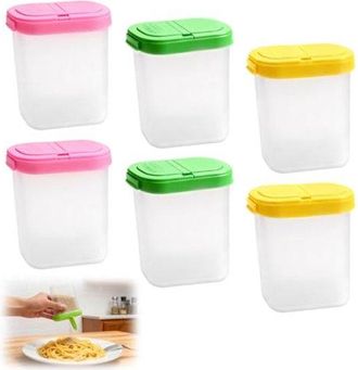 OEM Juego De 6 Botes Para Especias De 250 Ml, Pl&aacute;stico Sin Bpa, Herm&eacute;tico Y A Prueba De Humedad, Con Tapa, Dos Aberturas Y Etiquetas, Transparente