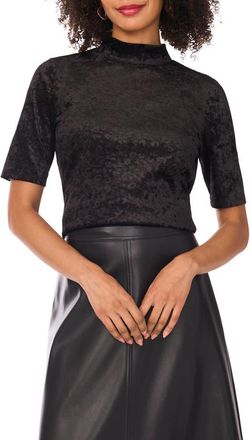 Vince Camuto Animal Print Jacquard Chenille Mesh Mock Neck Top in Rich Black at Nordstrom, Size X-Small