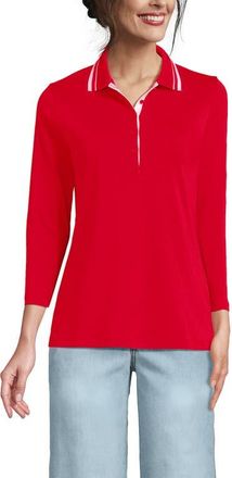 Lands End 3/4 Sleeve Supima Cotton Polo Shirt in Compass Red/white at Nordstrom, Size X-Small
