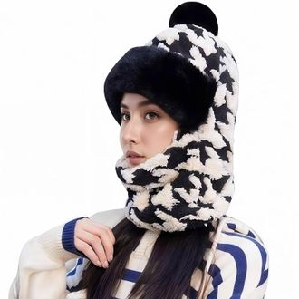 Generic 3 in 1 Beanie Hat for Women, Winter Warm Knitted Cap with Neck Warmer, Windproof Balaclava Hat Scarf Mask Womens Winter Knit Beanie Hats for Women Out