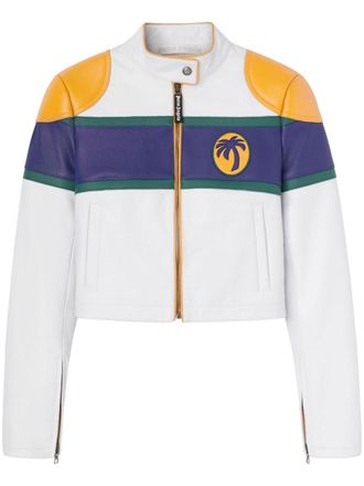 Palm Angels Leren bikerjack met logo - Wit