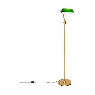 QAZQA Qazqa - Classic Banker Floor Lamp Bronze with Green Glass - Banker