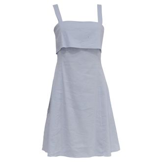Theory Draped-Back Mini A-Line Dress in Light Blue Linen