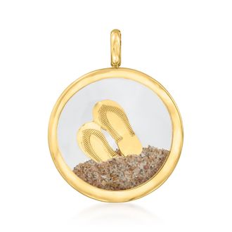 Ross-Simons 14kt Yellow Gold Flip-Flops and Sand Crystal Pendant