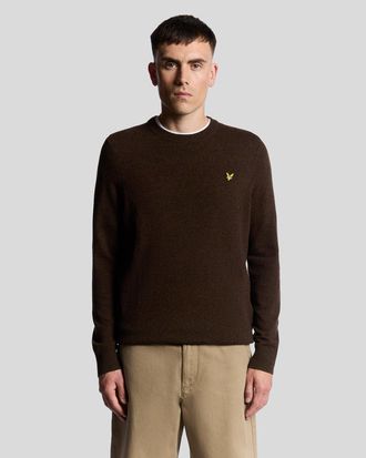 Lyle & Scott Mens Lambswool Blend Crew Neck Jumper - Brown - Size Large